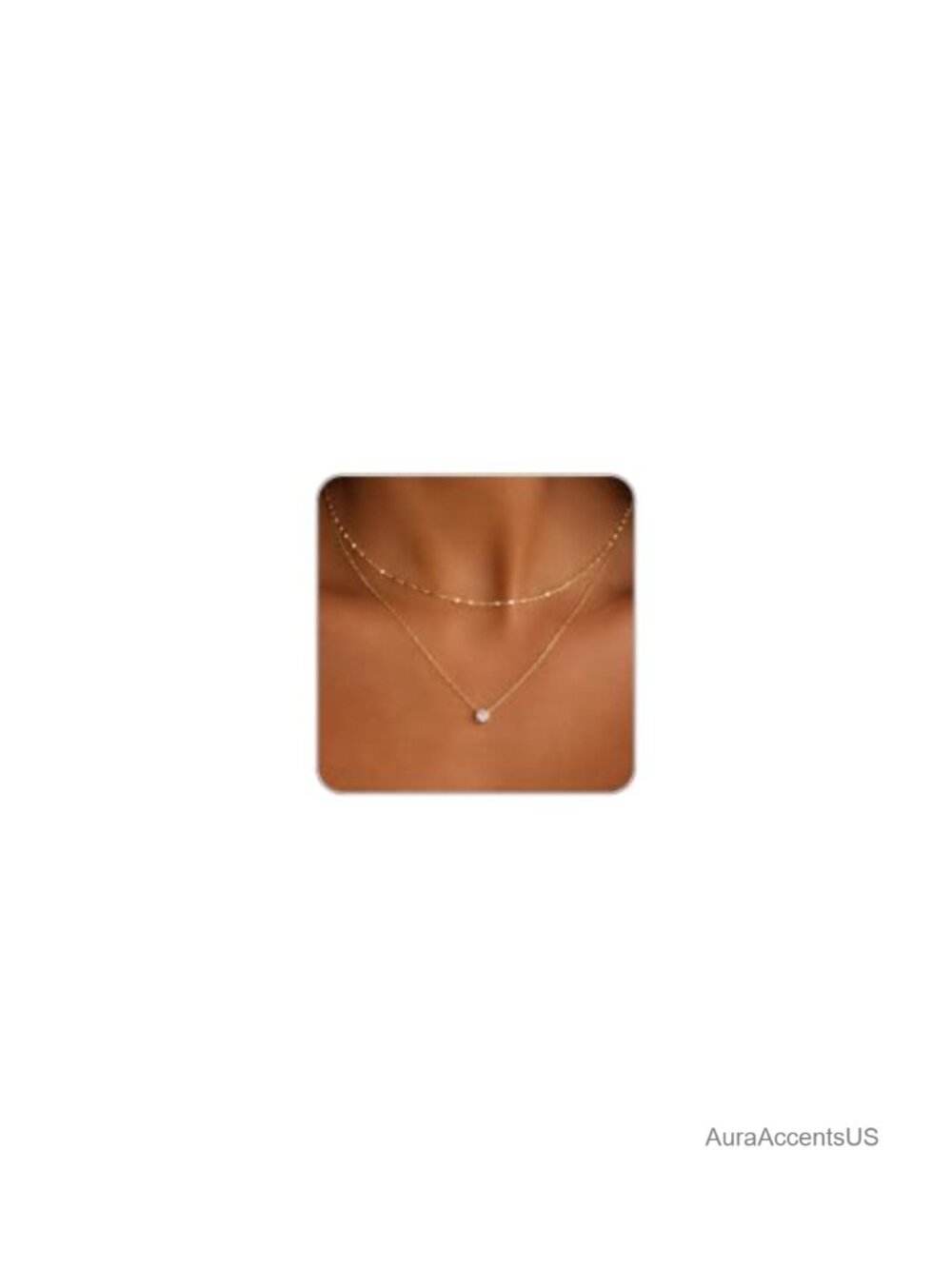 Layered Necklace Set Women Cubic Zirconia Pendant 14K Gold Silver Plated Double - Picture 1 of 6